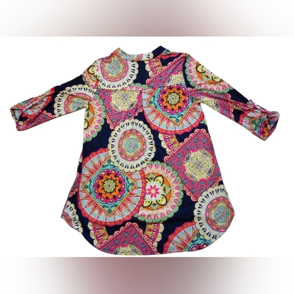 Honeyme - Multi Colored Tunic, 3/4 Sleeves W/Button, V-neck Size Small, Made USA - Picture 6 of 9